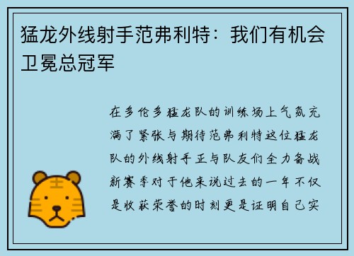 猛龙外线射手范弗利特：我们有机会卫冕总冠军